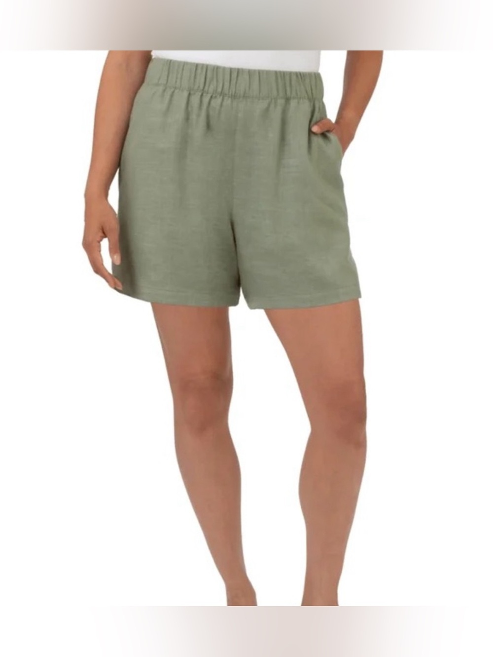 BLANK NYC Olive Green Elastic-Waist Bermuda Shorts flowy linen blend size small